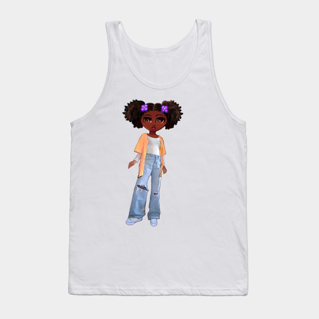 Beautiful Brown skin African American girl with Afro hair in 2 puffs. Black girls rock, black girl magic,melanin poppin queen anime girl drawn in manga style Tank Top by Artonmytee